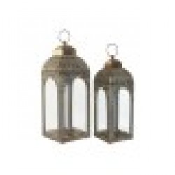 Latern Home ESPRIT Златен Метал Кристал Арабин Гранитогрес 20 X 20 X 56 cm (2 Части) - Decorațiuni
