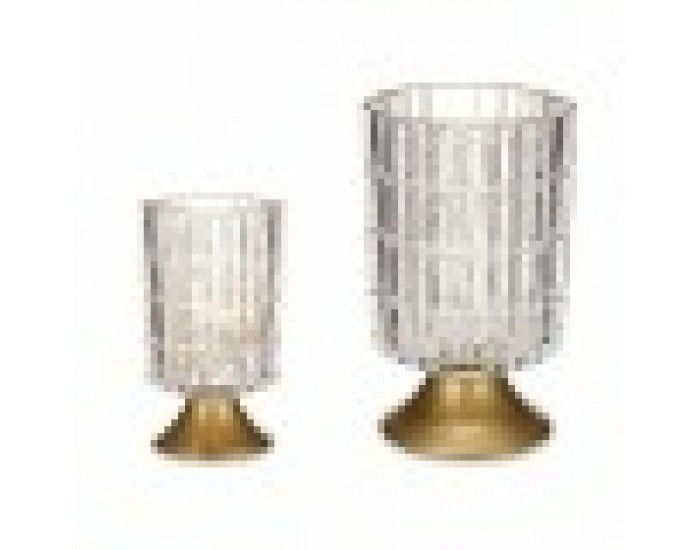 LED Фенер Прозрачен Златен Cтъкло 10,7 x 18 x 10,7 cm (6 броя)