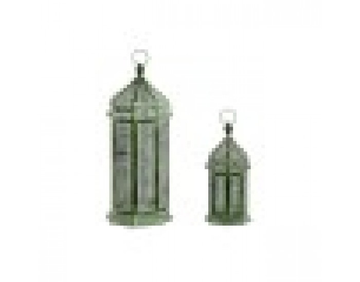 Фенери Home ESPRIT Зелен Метал Ориенталски 23 x 23 x 57 cm (2 Части)