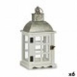 Latern Сребрист Метал Дървен Бял (14 x 39,3 x 20 cm) (6 броя) - Decorațiuni