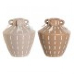 Ваза Home ESPRIT Кафяв Светло кафяв Керамика Колониален Ресни 15,5 x 15,5 x 17,1 cm (2 броя) - Vaze și decorațiuni de masă