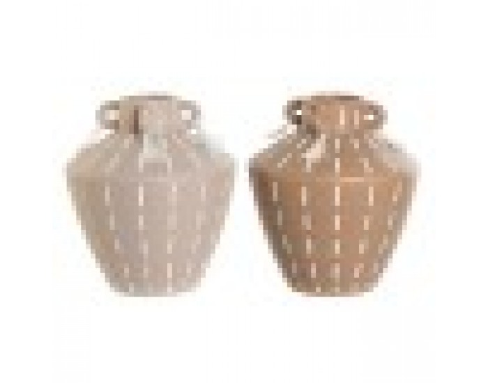 Ваза Home ESPRIT Кафяв Светло кафяв Керамика Колониален Ресни 15,5 x 15,5 x 17,1 cm (2 броя)