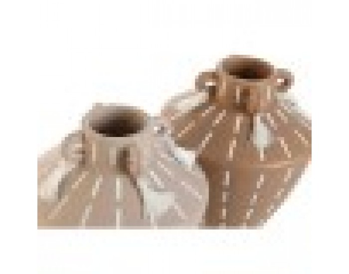 Ваза Home ESPRIT Кафяв Светло кафяв Керамика Колониален Ресни 15,5 x 15,5 x 17,1 cm (2 броя)