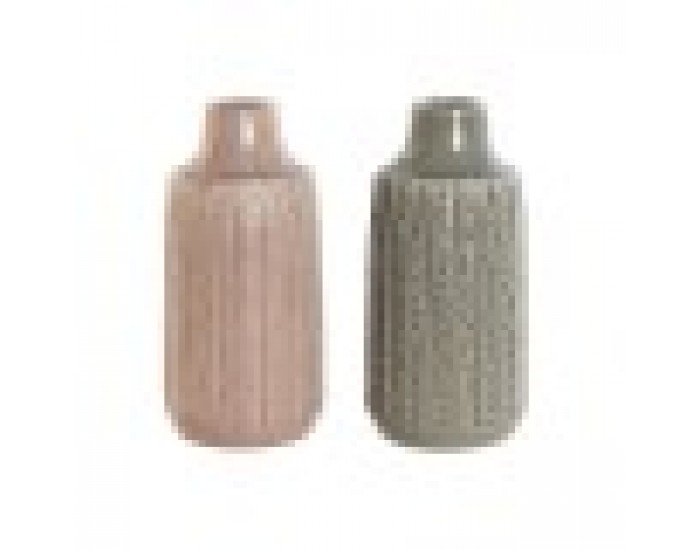 Ваза Home ESPRIT Сив Розов Порцелан 15 x 15 x 31 cm (2 броя)