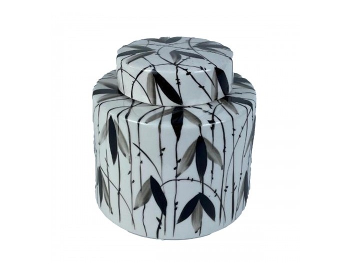 Китайска ваза DKD Home Decor Порцелан Черен Бял Ориенталски Лист на растение (17 x 17 x 16 cm)
