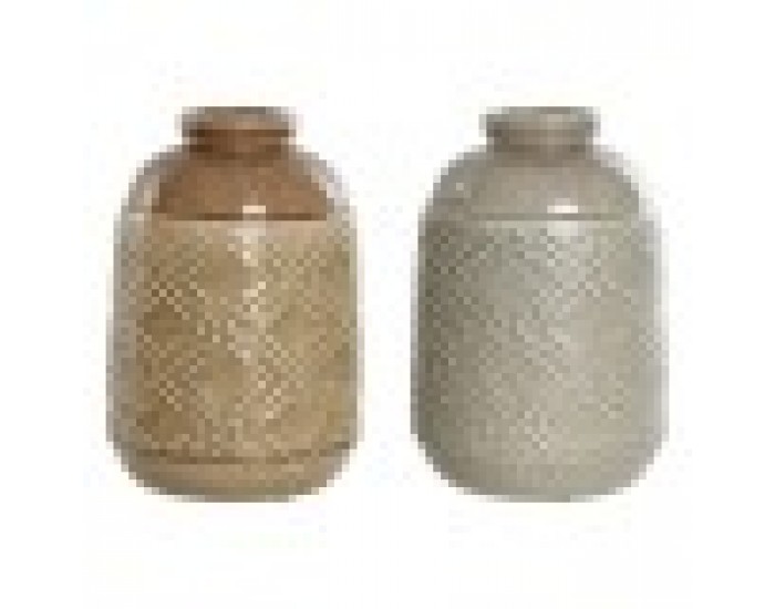 Ваза Home ESPRIT Кафяв Сив Керамика Ориенталски Ромб 19 x 19 x 27 cm (2 броя)