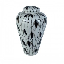 Китайска ваза DKD Home Decor Порцелан Черен Бял Ориенталски Лист на растение (23 x 23 x 33 cm) - Vaze și decorațiuni de masă
