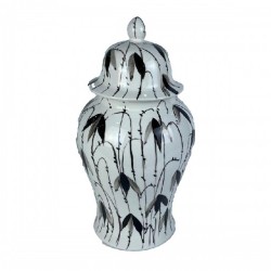 Китайска ваза DKD Home Decor Порцелан Черен Бял Ориенталски Лист на растение (22 x 22 x 42 cm) - Vaze și decorațiuni de masă