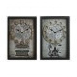 Стенен часовник Home ESPRIT Жълт Бял Черен Сив Метал Кристал Vintage 27,5 x 6,5 x 40,5 cm (2 броя) - Decorațiuni