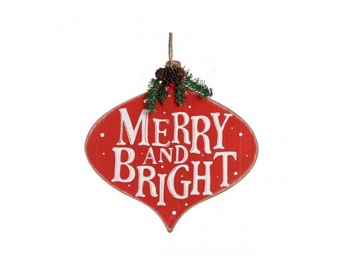 Плакат Merry and Bright Пластмаса Дървен MDF (30 x 3,5 x 30 cm)
