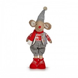 Декоративна фигурка Мишка 48 cm Коледа Червен Сив полиестер Бял Сметана - Krist+