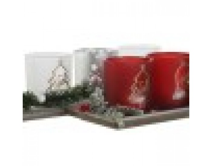 Коледен Свещник Home ESPRIT Бял Червен 40 X 9 X 13,5 cm (5 Части) (2 броя)