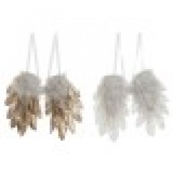 Висяща украса Home ESPRIT Бял Златен Перо 28 x 4 x 33 cm (2 броя) - Home esprit