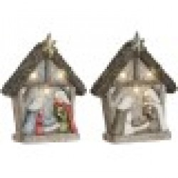 Рождествена Коледна Сцена Home ESPRIT Зелен Сив Магнезиев 27,5 x 10,5 x 34,5 cm (2 броя) - Home esprit