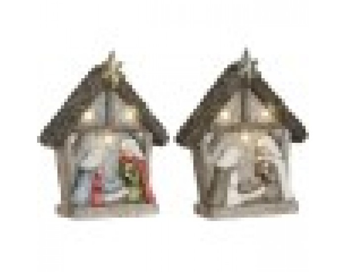 Рождествена Коледна Сцена Home ESPRIT Зелен Сив Магнезиев 27,5 x 10,5 x 34,5 cm (2 броя)