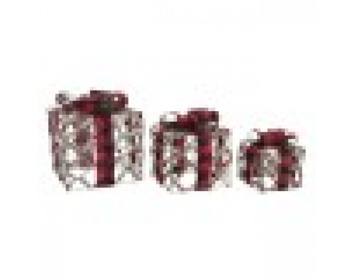 Комплект Декоративни Кутии DKD Home Decor Сребрист LED Pатан Пурпурин (25 x 25 x 30 cm)