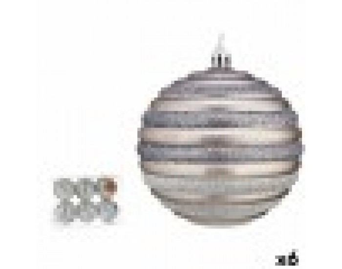 Комплект Коледни Топки Кръгове 10 cm Сребрист Пластмаса (6 броя)