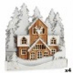Декоративна фигурка Светлина Селище Бял Кафяв Дървен 44 x 43 x 6 cm (4 броя) - Krist+