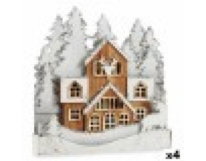 Декоративна фигурка Светлина Селище Бял Кафяв Дървен 44 x 43 x 6 cm (4 броя)