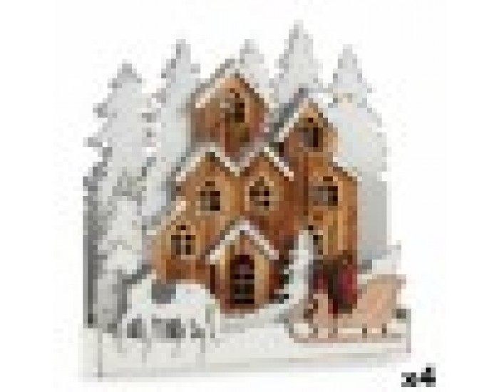 Декоративна фигурка Светлина Селище Бял Кафяв Дървен 44 x 44,5 x 6 cm (4 броя)
