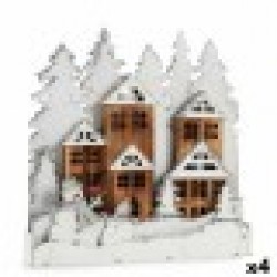 Декоративна фигурка Светлина Селище Бял Кафяв Дървен 44 x 44,7 x 6 cm (4 броя) - Krist+