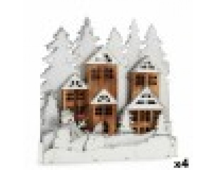 Декоративна фигурка Светлина Селище Бял Кафяв Дървен 44 x 44,7 x 6 cm (4 броя)