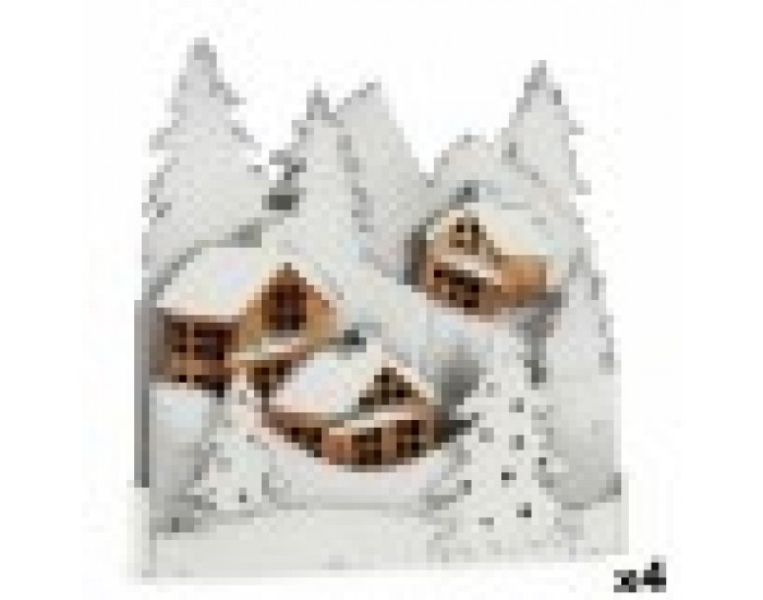 Декоративна фигурка Светлина Селище Бял Кафяв Дървен 44 x 48 x 7,5 cm (4 броя)