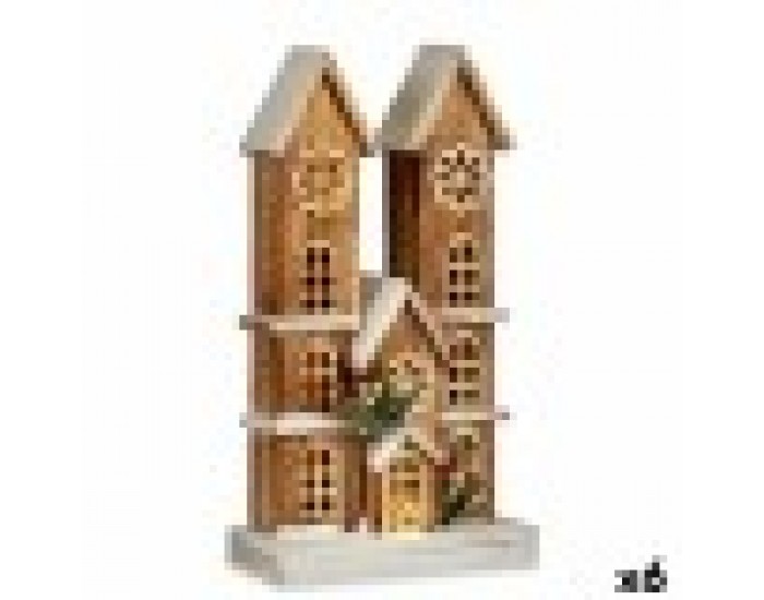 Декоративна фигурка Светлина Къща Бял Кафяв Дървен 25 x 46 x 9 cm (6 броя)