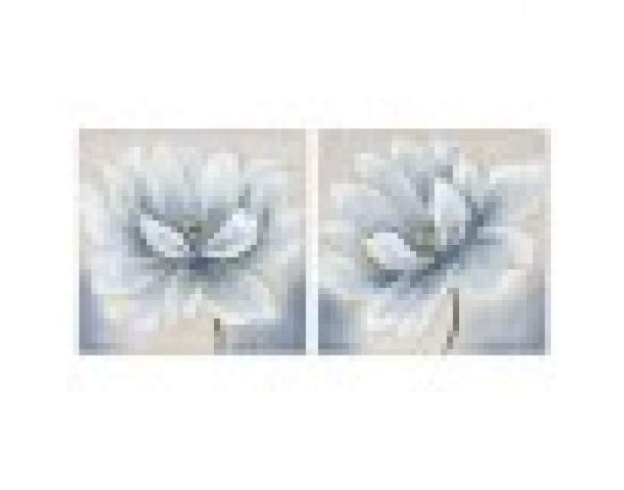 Картина Home ESPRIT Син Бял Пластно Дървен MDF Цвете Традиционен 40 x 2,5 x 40 cm (2 броя)