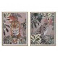 Картина Home ESPRIT Червен Зелен Колониален Златен Джунгла 45 x 2,5 x 60 cm (2 броя) - Tablouri, postere, puzzle-uri