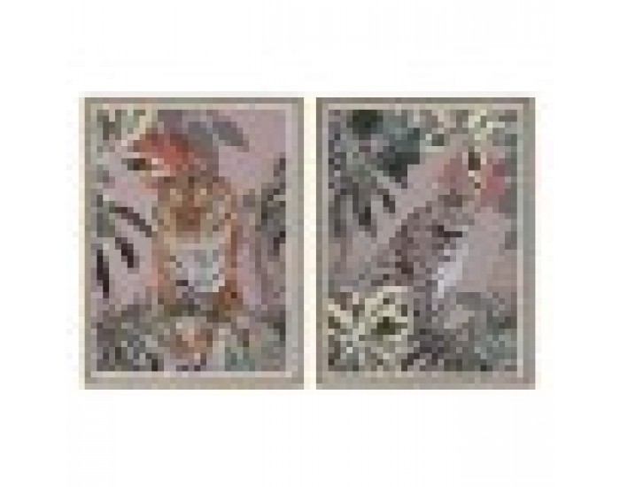 Картина Home ESPRIT Червен Зелен Колониален Златен Джунгла 45 x 2,5 x 60 cm (2 броя)