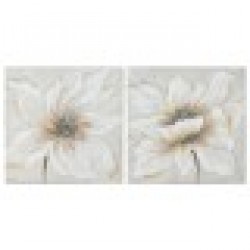 Картина Home ESPRIT Бял Бежов Пластно Дървен MDF Цвете романтичен 50 x 2,5 x 50 cm (2 броя) - Tablouri, postere, puzzle-uri