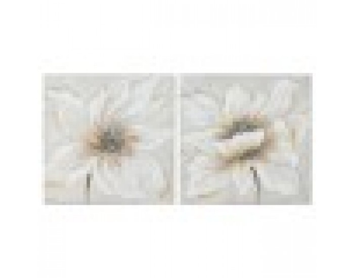 Картина Home ESPRIT Бял Бежов Пластно Дървен MDF Цвете романтичен 50 x 2,5 x 50 cm (2 броя)