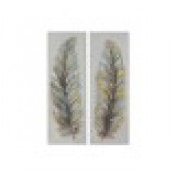 Картина Home ESPRIT Син Златен Пластно Дървен MDF Пера Традиционен 30 x 3 x 90 cm (2 броя) - Tablouri, postere, puzzle-uri