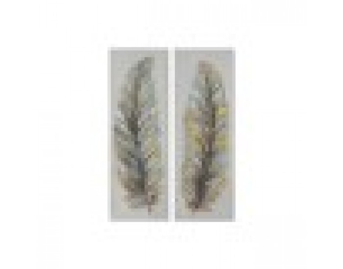 Картина Home ESPRIT Син Златен Пластно Дървен MDF Пера Традиционен 30 x 3 x 90 cm (2 броя)