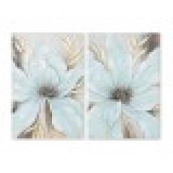 Картина Home ESPRIT Син Златен Пластно Дървен MDF Цвете Shabby Chic 60 x 3 x 90 cm (2 броя) - Tablouri, postere, puzzle-uri