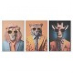 Картина Home ESPRIT Жълт Син Модерен Животни 50 x 3 x 70 cm (3 броя) - Tablouri, postere, puzzle-uri