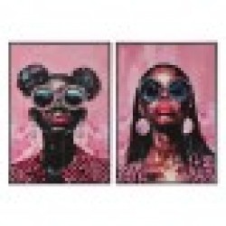 Картина Home ESPRIT Розов Модерен chica Лакиран 50 x 3 x 70 cm (2 броя) - Tablouri, postere, puzzle-uri