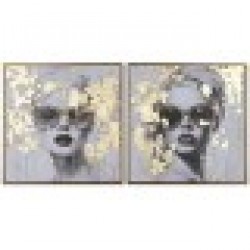 Картина Home ESPRIT Златен chica 70 x 3,5 x 70 cm (2 броя) - Tablouri, postere, puzzle-uri