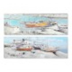 Картина DKD Home Decor Port 150 x 3 x 50 cm Barco Средиземноморско (2 броя) - Tablouri, postere, puzzle-uri