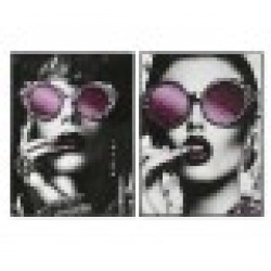 Картина Home ESPRIT Черен Люляк chica Лакиран 60 x 3,5 x 80 cm (2 броя) - Tablouri, postere, puzzle-uri