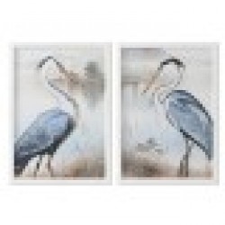 Картина Home ESPRIT Син Бял Птици Ориенталски 50 x 2,5 x 70 cm (2 броя) - Tablouri, postere, puzzle-uri