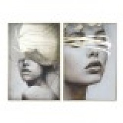 Картина Home ESPRIT Бял Черен Бежов Златен Дама 83 x 4,5 x 123 cm (2 броя) - Tablouri, postere, puzzle-uri
