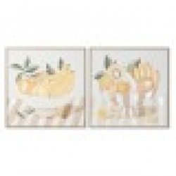 Картина Home ESPRIT Жълт Бежов Cottage 80 x 4 x 80 cm (2 броя) - Tablouri, postere, puzzle-uri