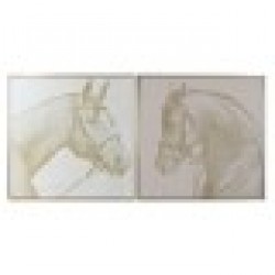 Картина Home ESPRIT Бежов Златен Пурпурин Кон 103 x 4,5 x 103 cm (2 броя) - Tablouri, postere, puzzle-uri