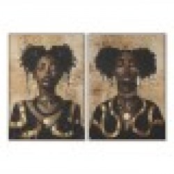 Картина Home ESPRIT Черен Златен Дама 103 x 4,5 x 143,5 cm (2 броя) - Tablouri, postere, puzzle-uri
