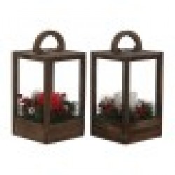 Latern Home ESPRIT Бял Кафяв Червен Дървен 16 x 16 x 26 cm (2 броя) - Decorațiuni