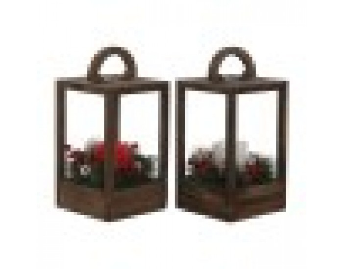 Latern Home ESPRIT Бял Кафяв Червен Дървен 16 x 16 x 26 cm (2 броя)
