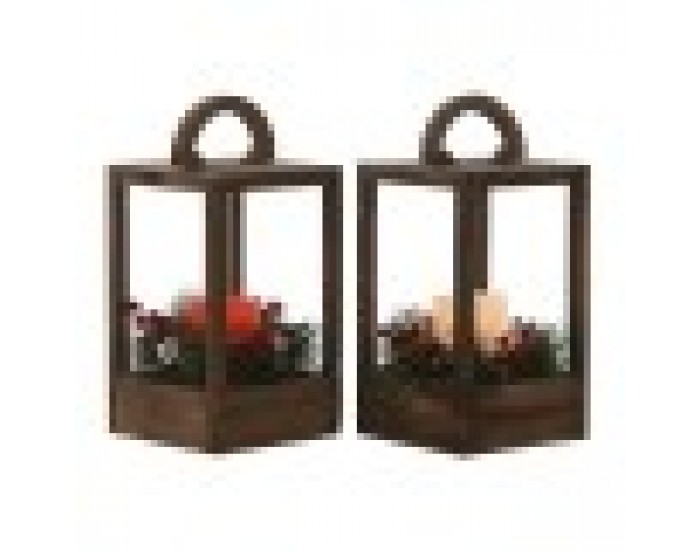 Latern Home ESPRIT Бял Кафяв Червен Дървен 16 x 16 x 26 cm (2 броя)