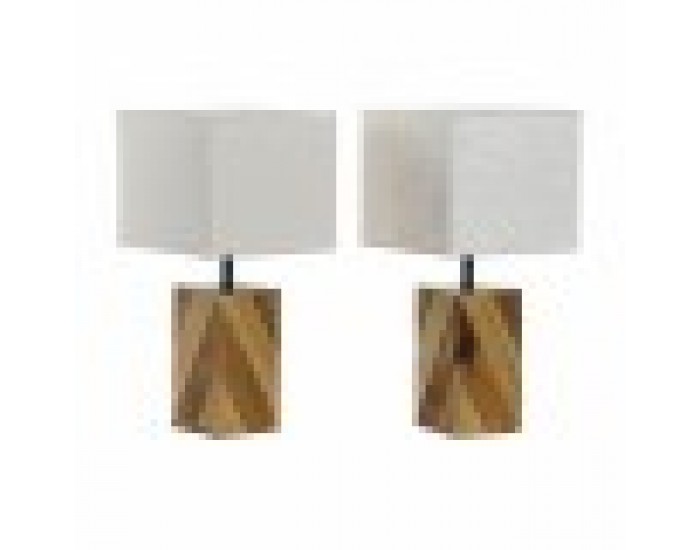 Настолна лампа DKD Home Decor 25,5 x 25,05 x 52 cm Ела Естествен Бежов Метал Сметана 220 V 60 W 25 x 25 x 21 cm (2 броя)